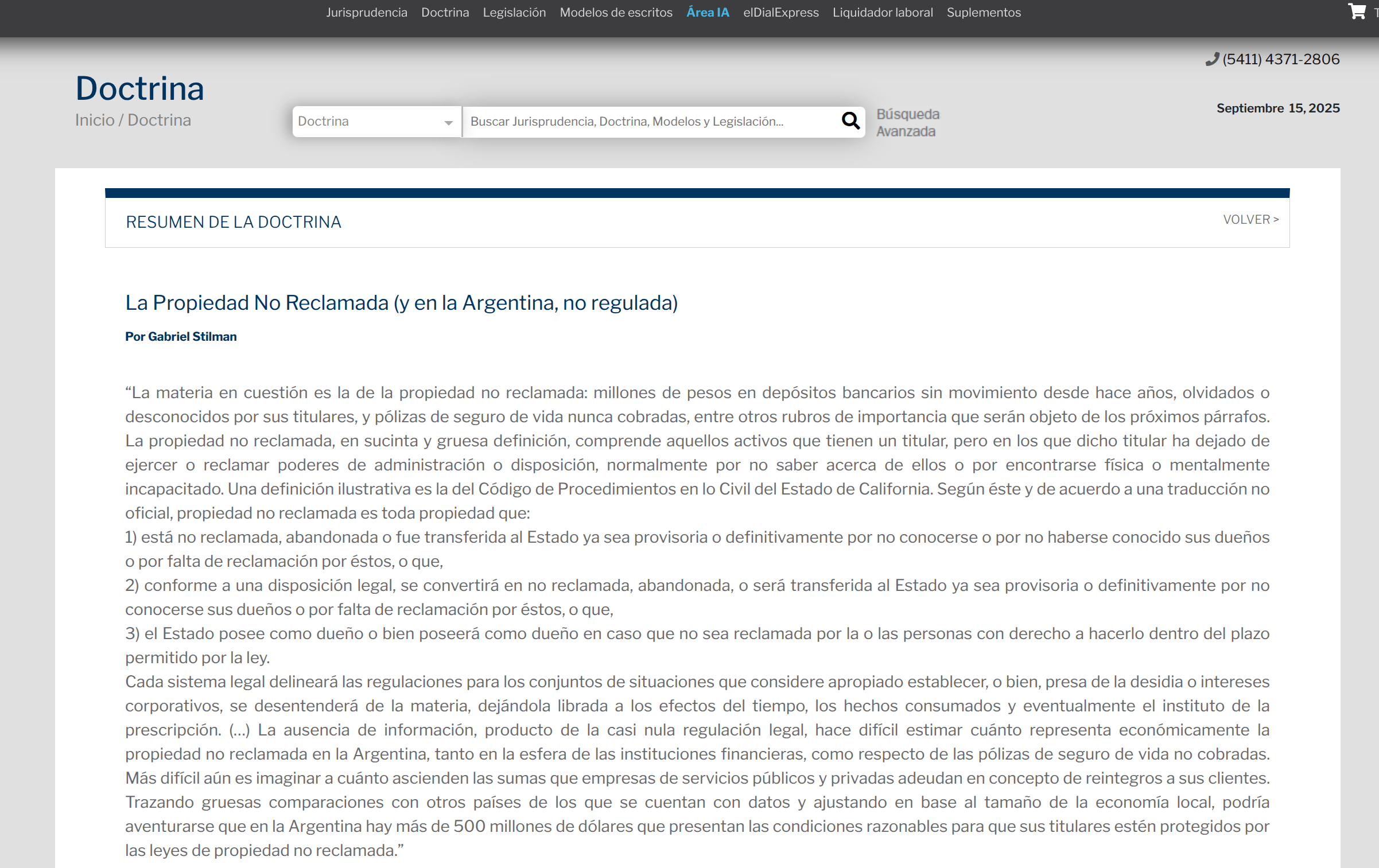 La Propiedad No Reclamada (y en la Argentina, no regulada)